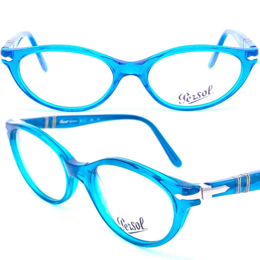 Persol 2518-V blue/green cateye eyeglasses frames hand made in Italy, NOS 90s