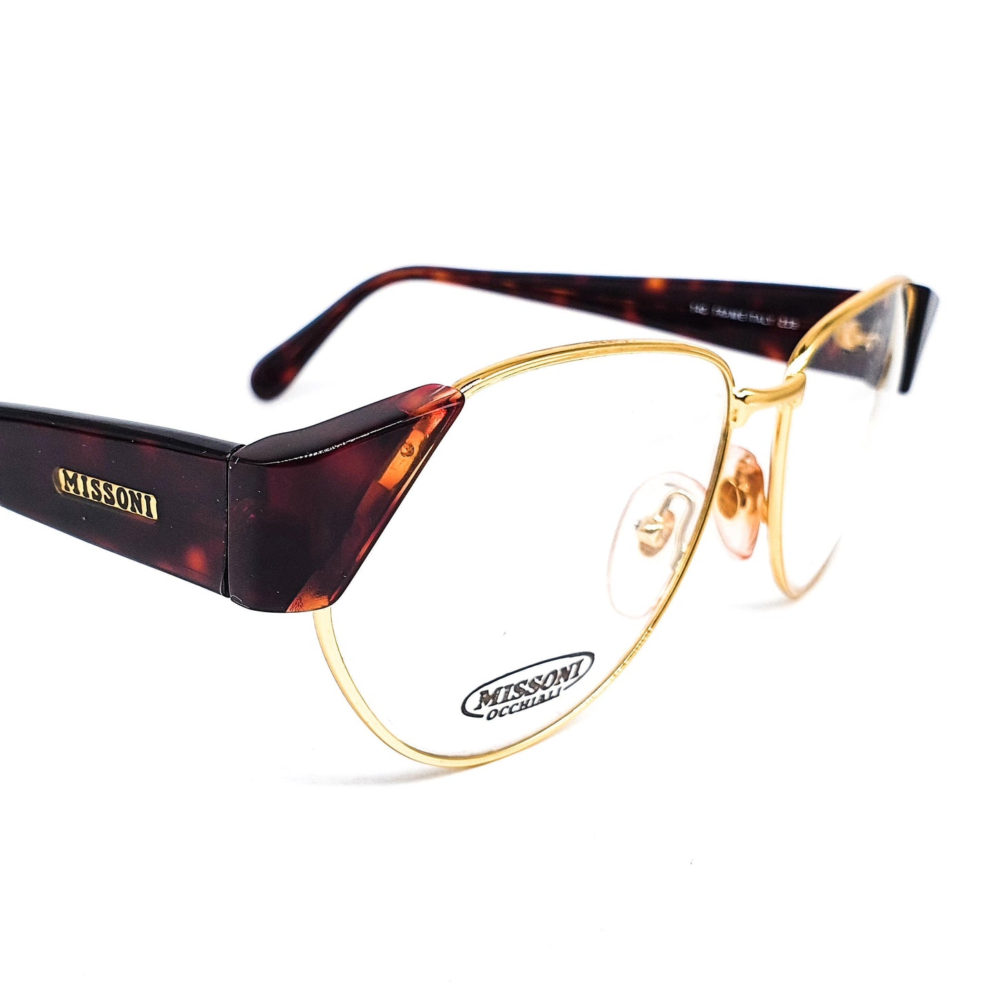 Missoni m165 classic vintage  cello wayfarer inspired gold/brown-tortoise eyeglasses frames, 1980s NOS Italy