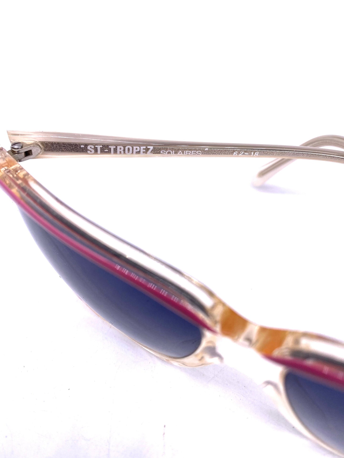 Saint Tropez cool clear/pink oversized sunglasses hand made in France, 80s NOS