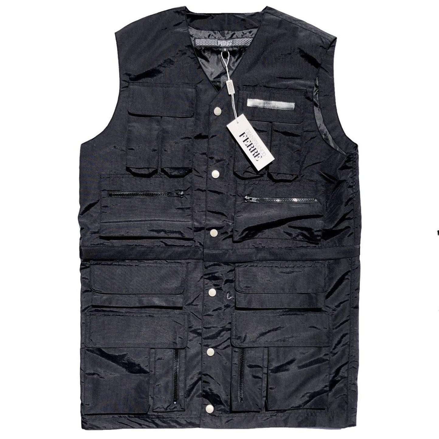 Gianfranco Ferrè black vest full of pockets, NWT 90s Italy