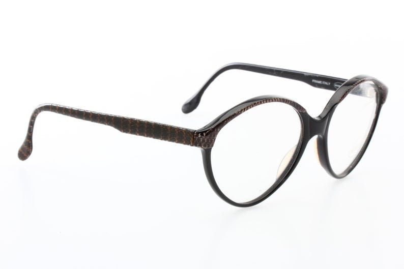Missoni M80 black cateye eyeglasses frames w real knitted fabric inserts, Nos 80s Italy