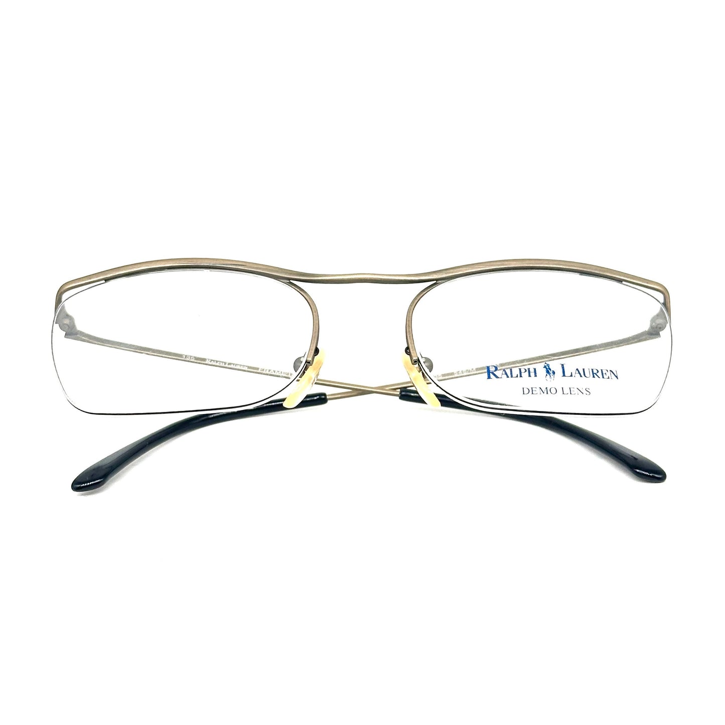 Ralph Lauren 546/M classy 50s inspired half rim square eyeglasses in antique brass metal, NOS 80s