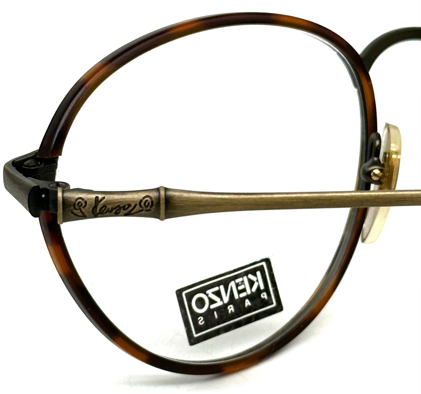 Kenzo Madake K172 elegant Panto antique brass / tortoise eyeglasses frames, windsor style hand made France, 80s NoS