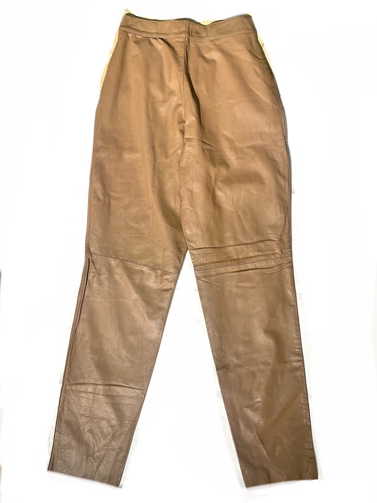 Tan light brown leather trousers, classy straight cut pants made in Italy by Landucci BNWT mint