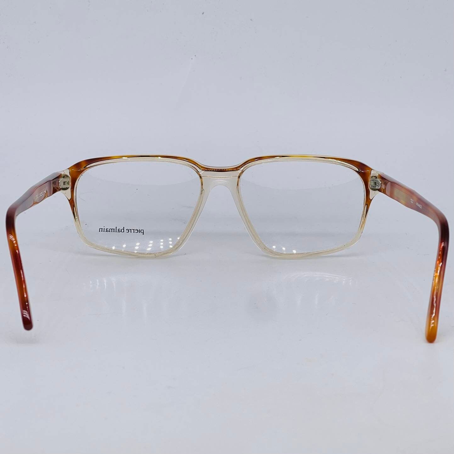 Pierre Balmain square bicolor clear - tortoise glasses frames hand Made in France, 80s NOS