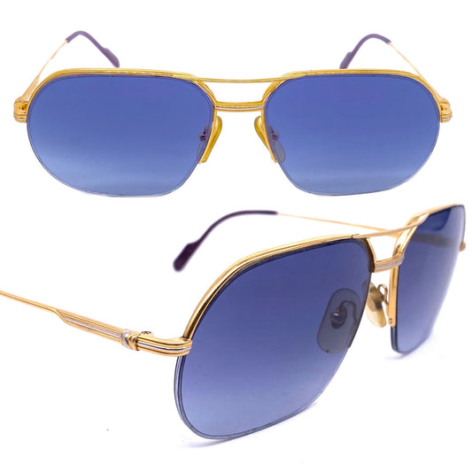 Cartier Orsay aviator sunglasses in golden metal w half rimmed structure, brand new lenses; made in France 1980s