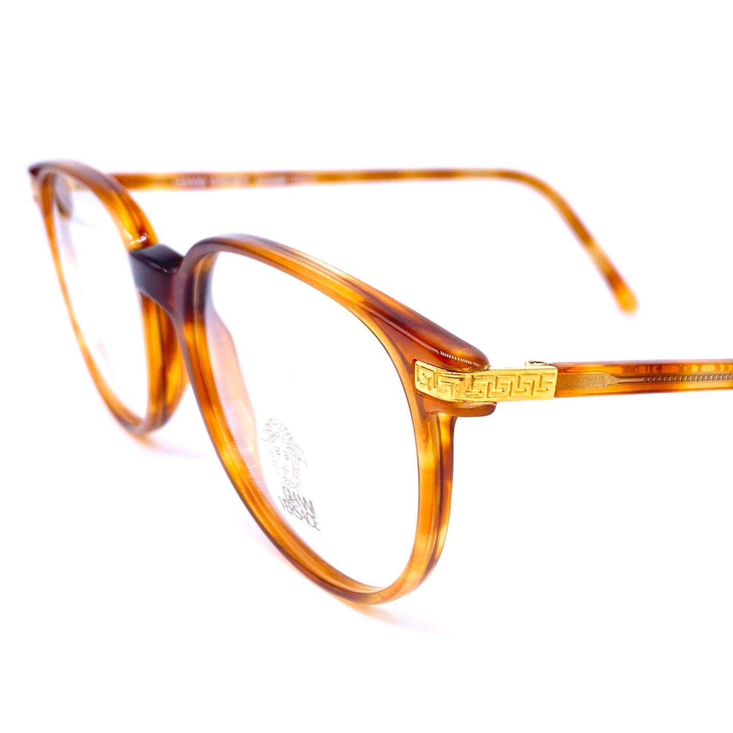 Gianni Versace G27 square tortoise eyeglasses with golden Greek hinges, NOS 90s