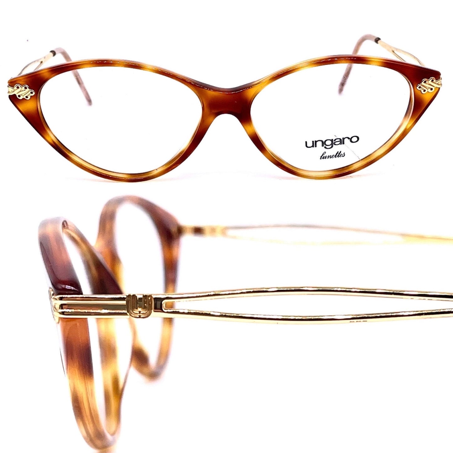 Persol Ungaro U582 tortoise cateye eyeglasses with golden metal temples/ hinges, made in Italy, 80s NOS