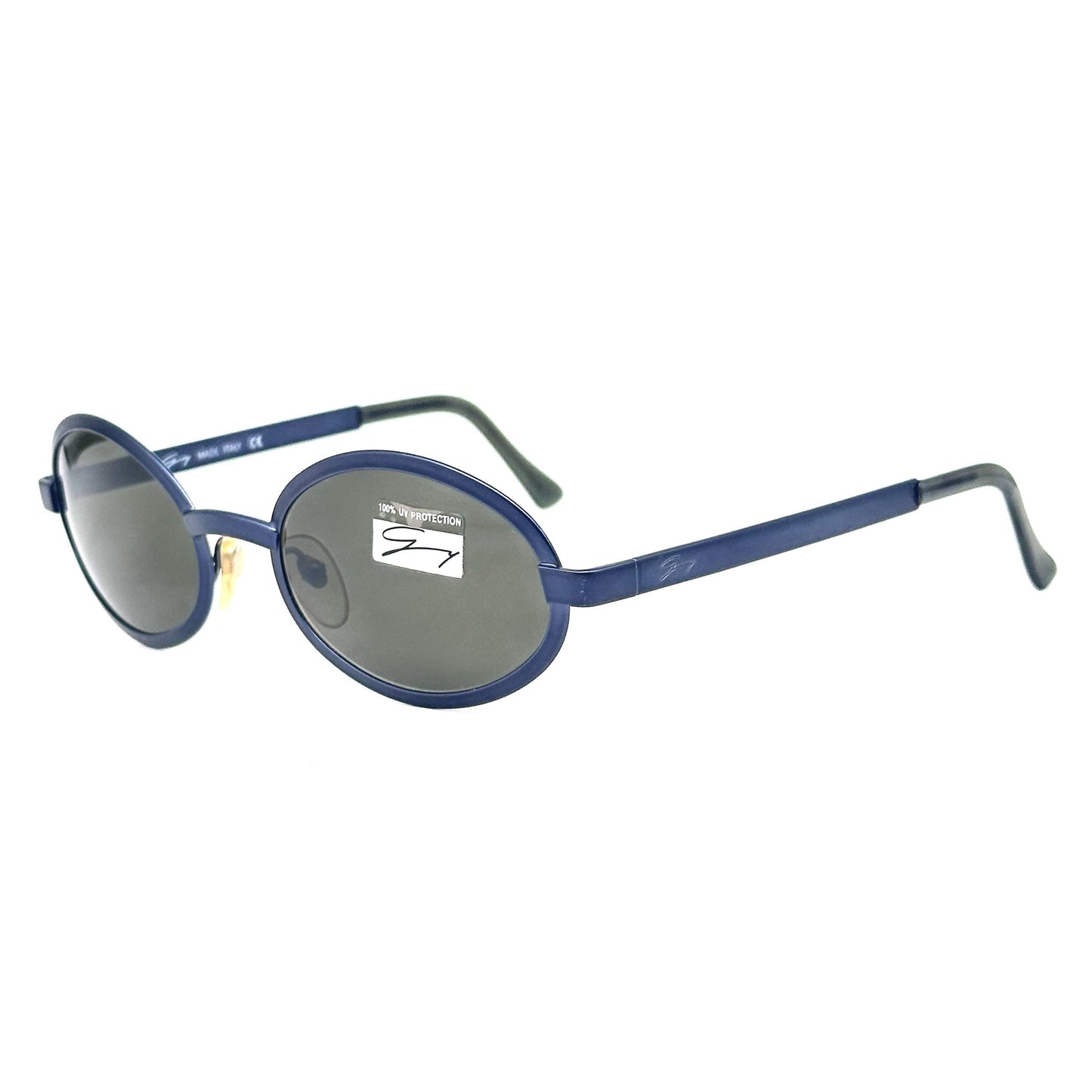Genny 621-S metallic blue oval sunglasses made in Italy 90s NOS