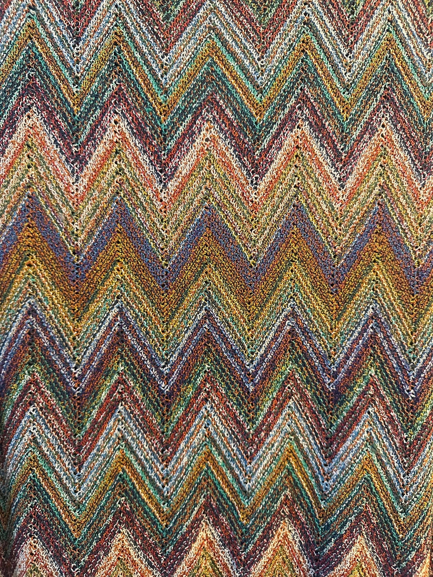Missoni iconic colorful zigzag stripes cotton-linen knit cardigan vest made in Italy, 1980s mint sz 50 / L