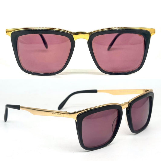 Fiorucci sun master 5 black sunglasses with gold band detail with engraved logo Made in Italy 1980s NOS
