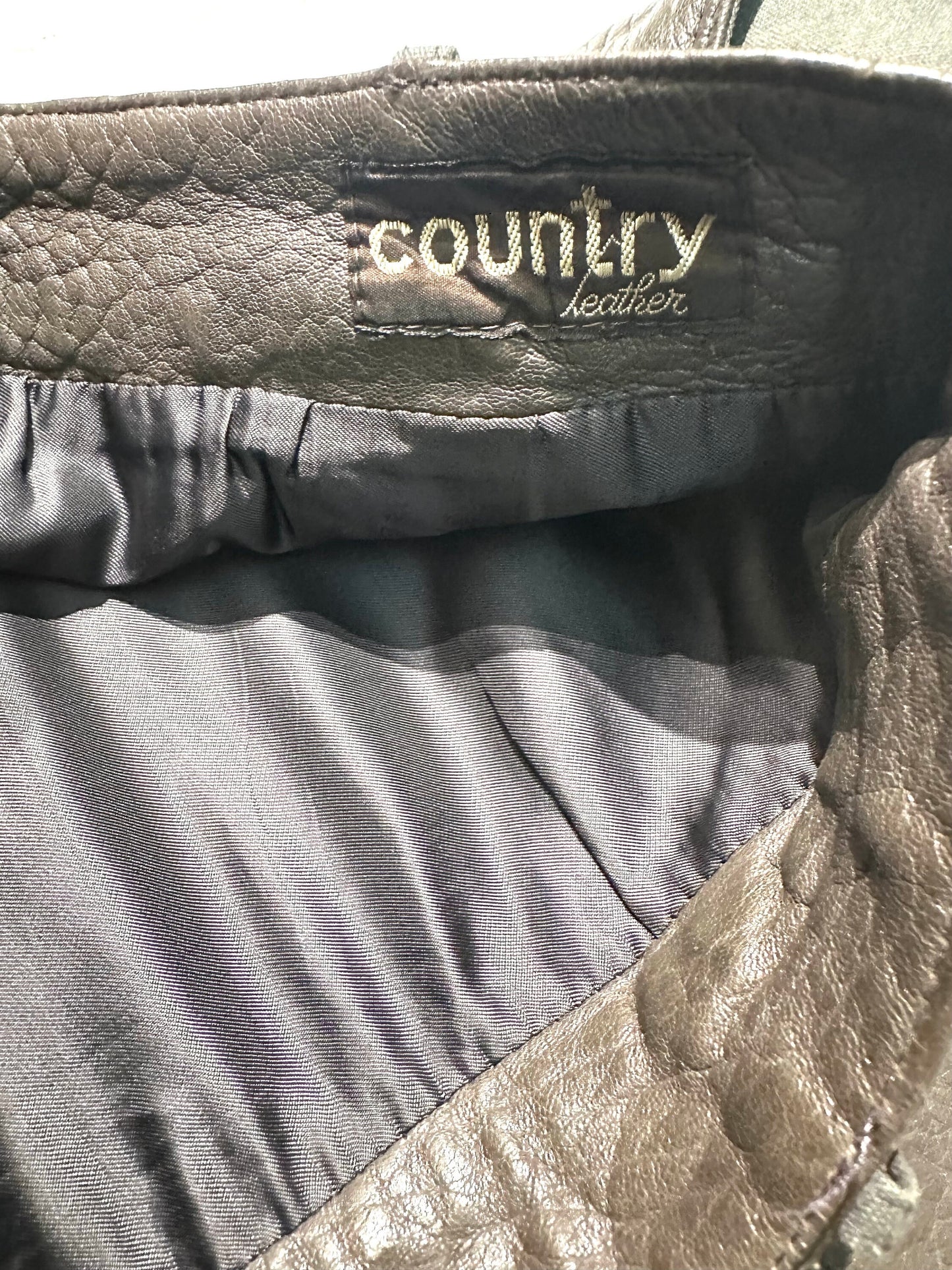 Country dark grey leather / canvas skirt w a cool geometrical pattern, sz 10 UK in mint condition