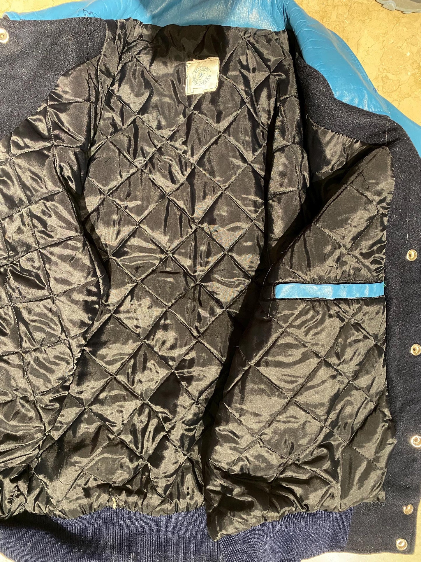 Blue tones Wool-Leather varsity jacket Joe - Dock Workers Vancouver, 1990s mint condition