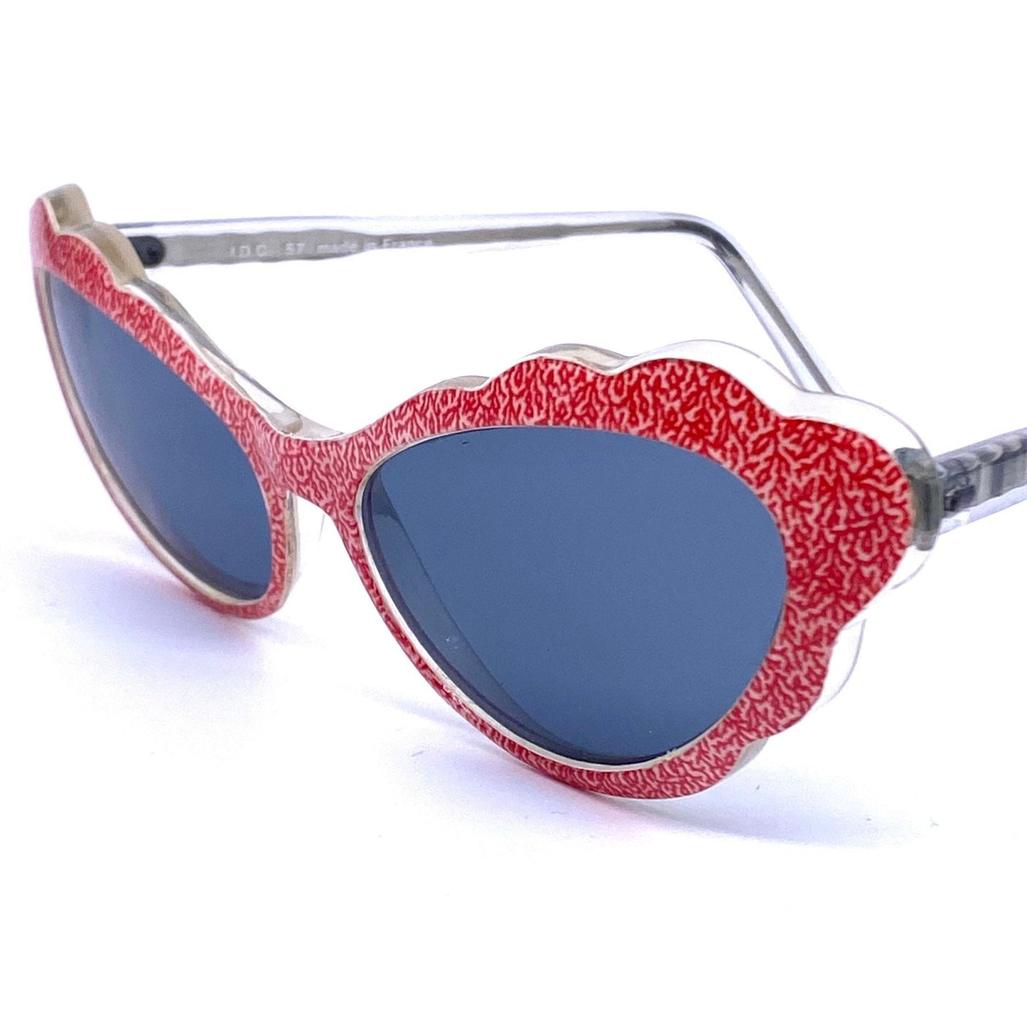 IDC 57 fancy cloud shaped cateye sunglasses, in black or red spray pattern, 1980s NOS France