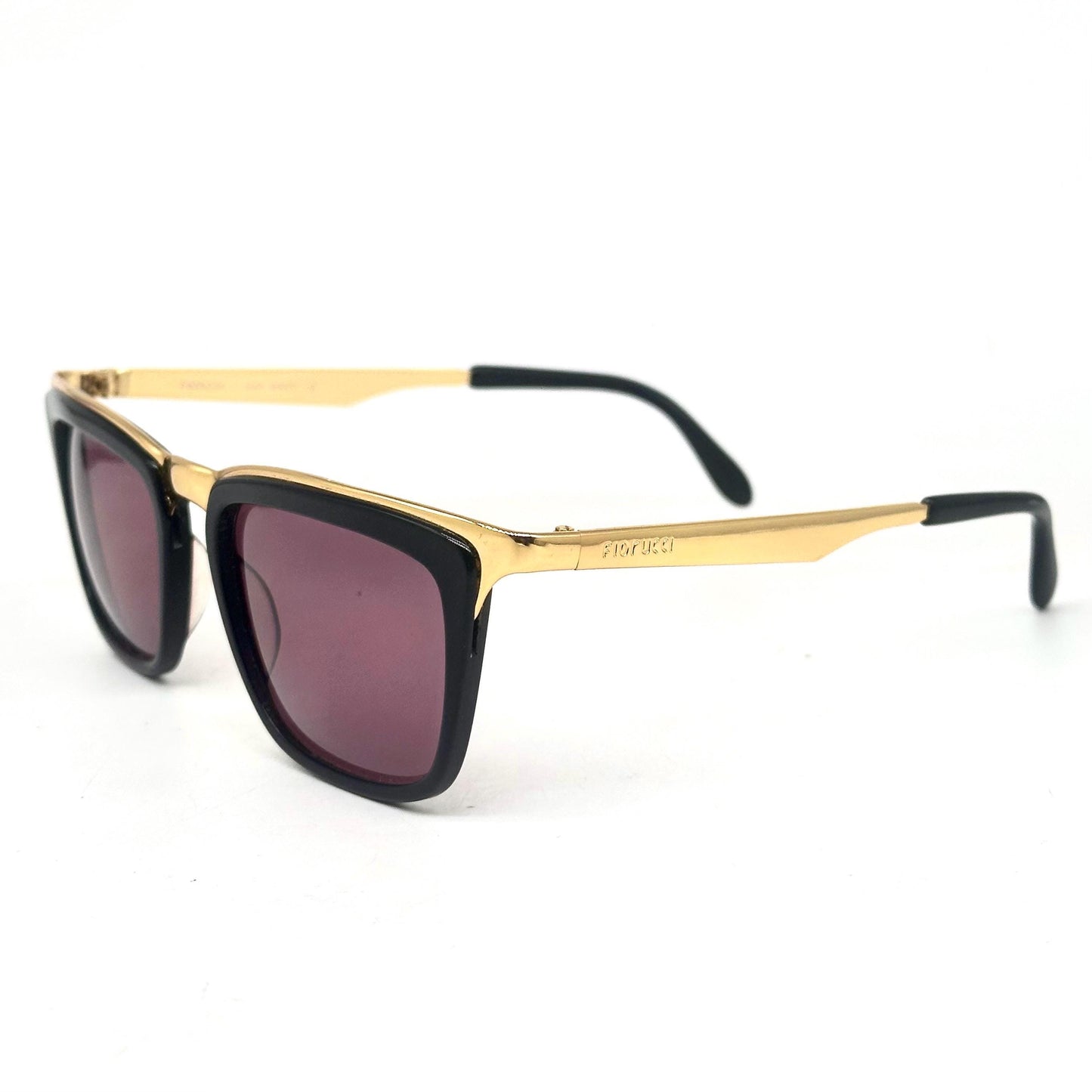 Fiorucci sun master 5 black sunglasses with gold band detail with engraved logo Made in Italy 1980s NOS