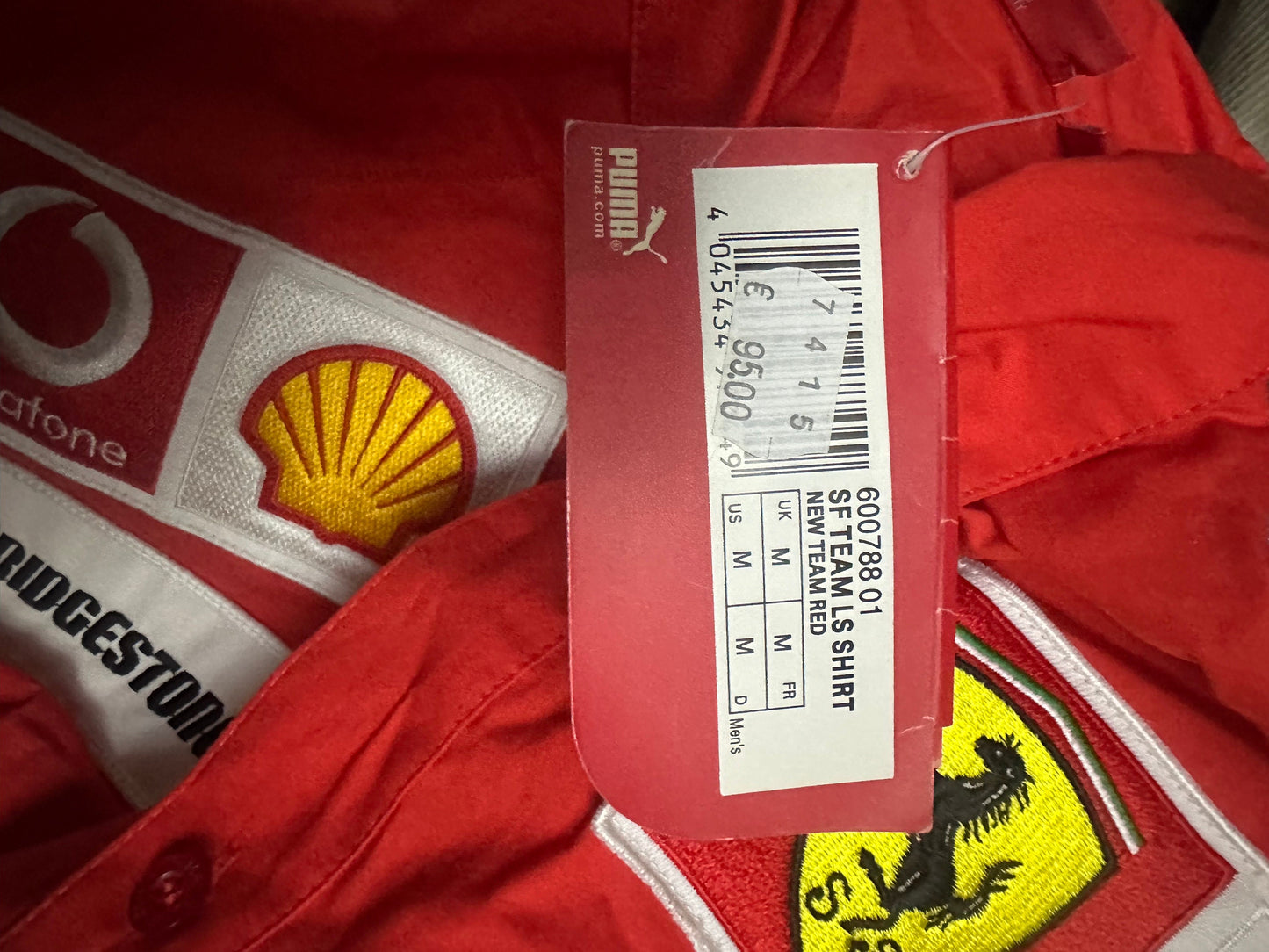 Ferrari team puma red Oxford shirt full of embroidered patches, NOS early y2k