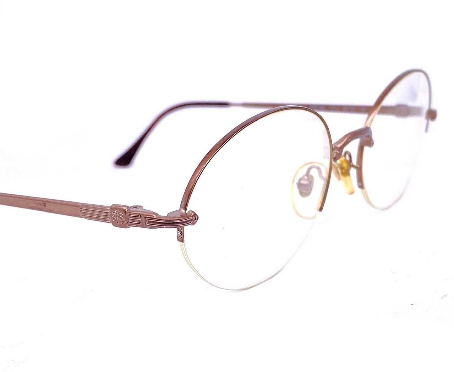 Brooks Brothers minimal oval half rimmed copper metal glasses frames, 90s NOS Italy