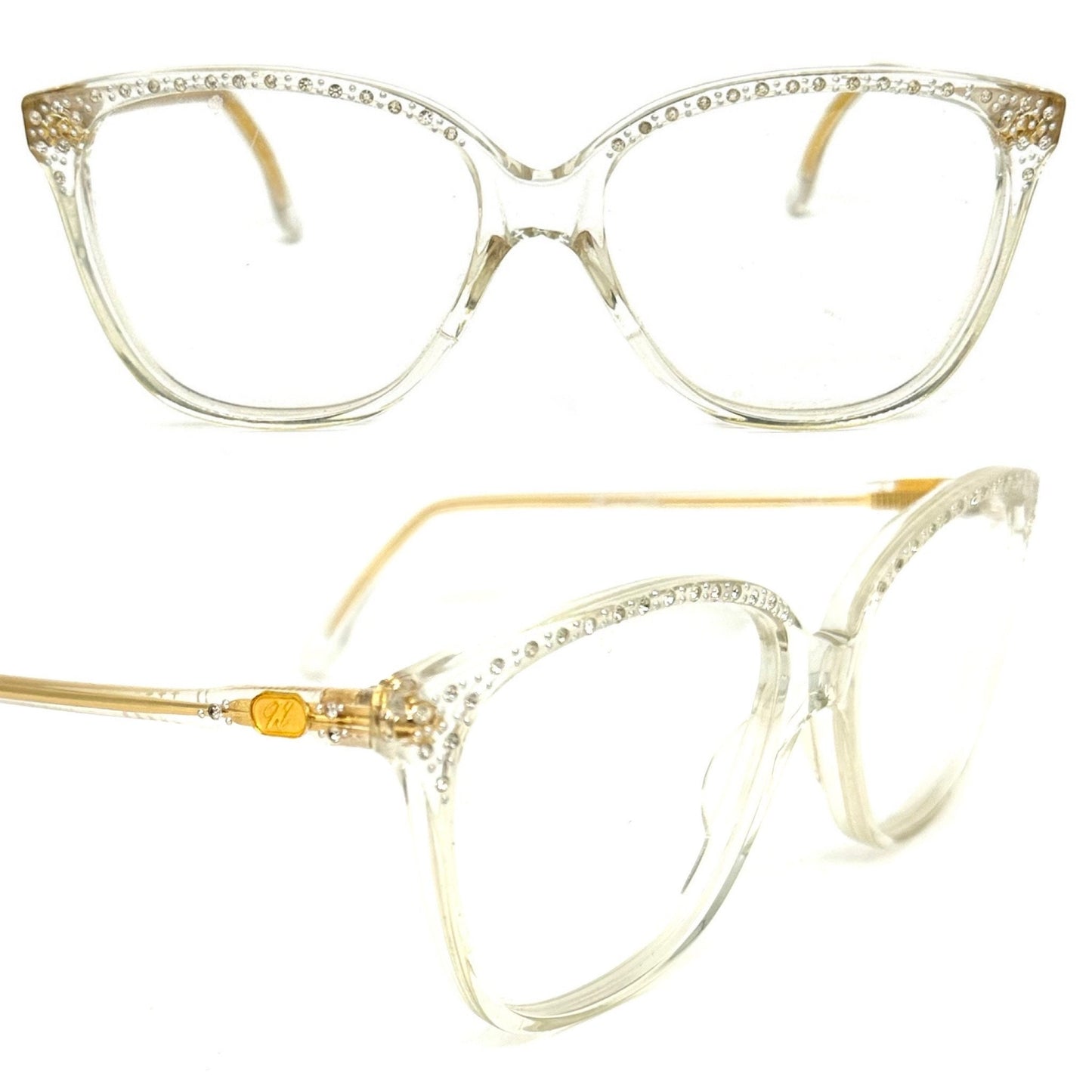 Nouvelle 14 crystal clear frames w rhinestones browline , NOS 80s Italy