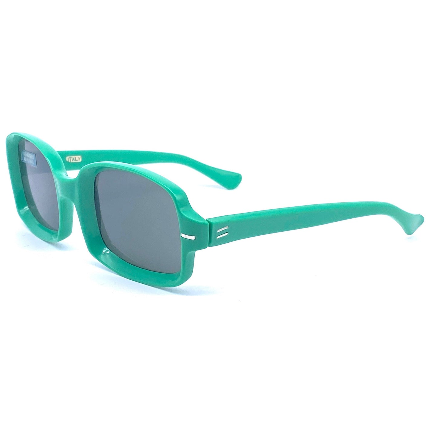 Samco green square sunglasses with grey crystal lenses, 1960s Italy, minty