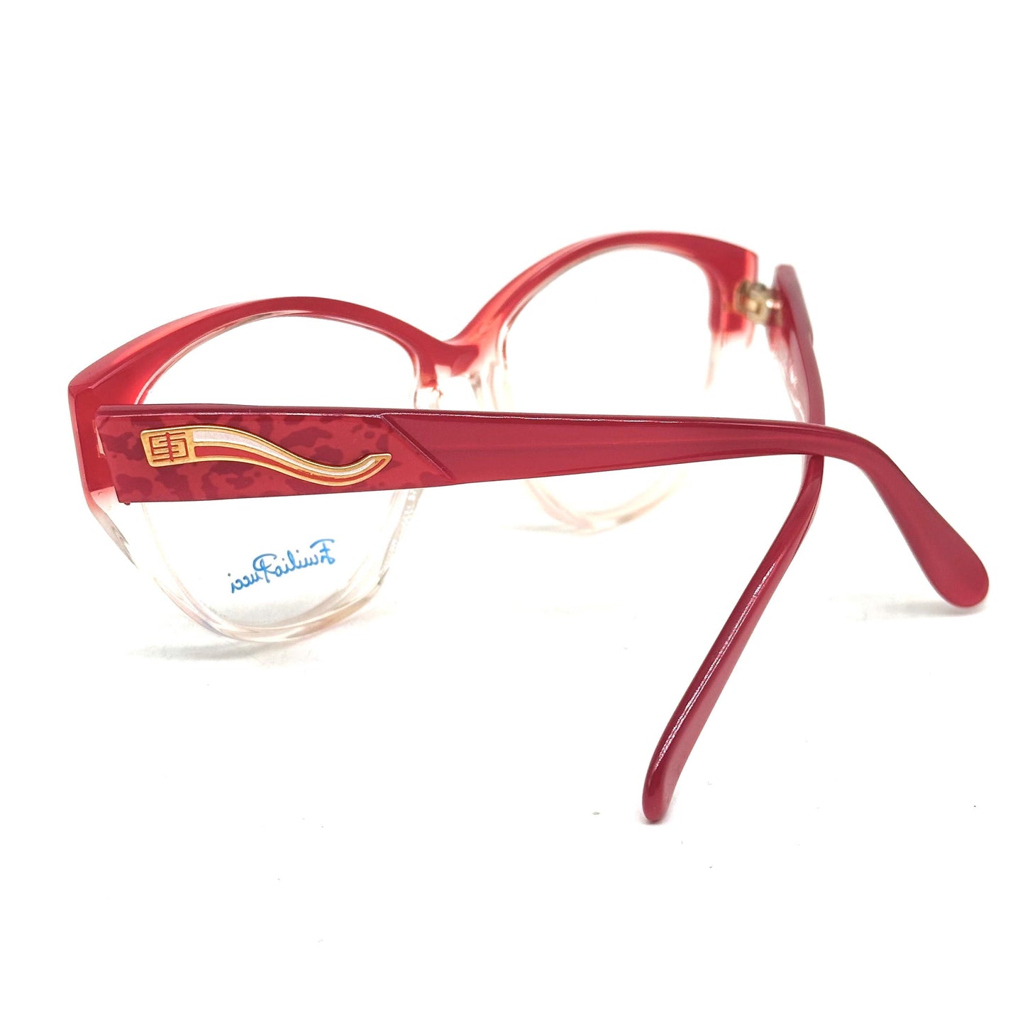 Emilio Pucci 371 half red spotted textured clear eyewear detailed with curved trail logo 80s Made in Florence