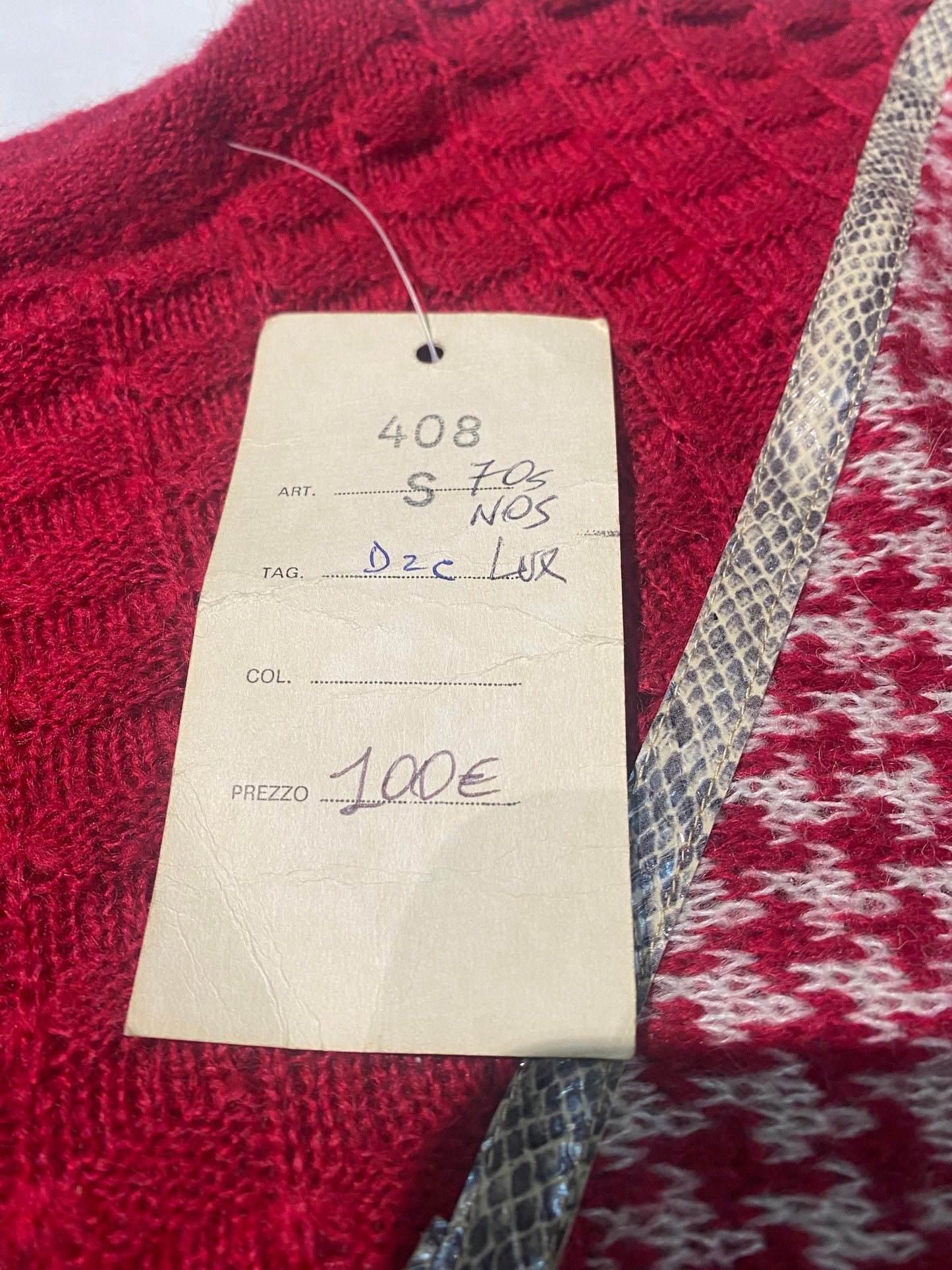 Dessy Couture mohair blend bag-sleeve crop top geometrical patterned sweater 70s BNWT Italy