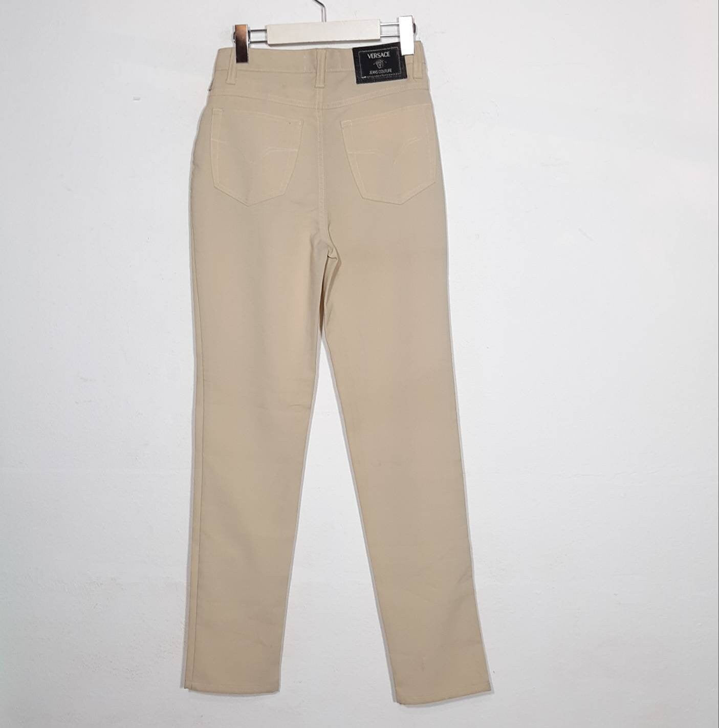Versace Jeans Couture NOS Medusa beige elasthane slim fit pants sz 28 / 42 90s with tags