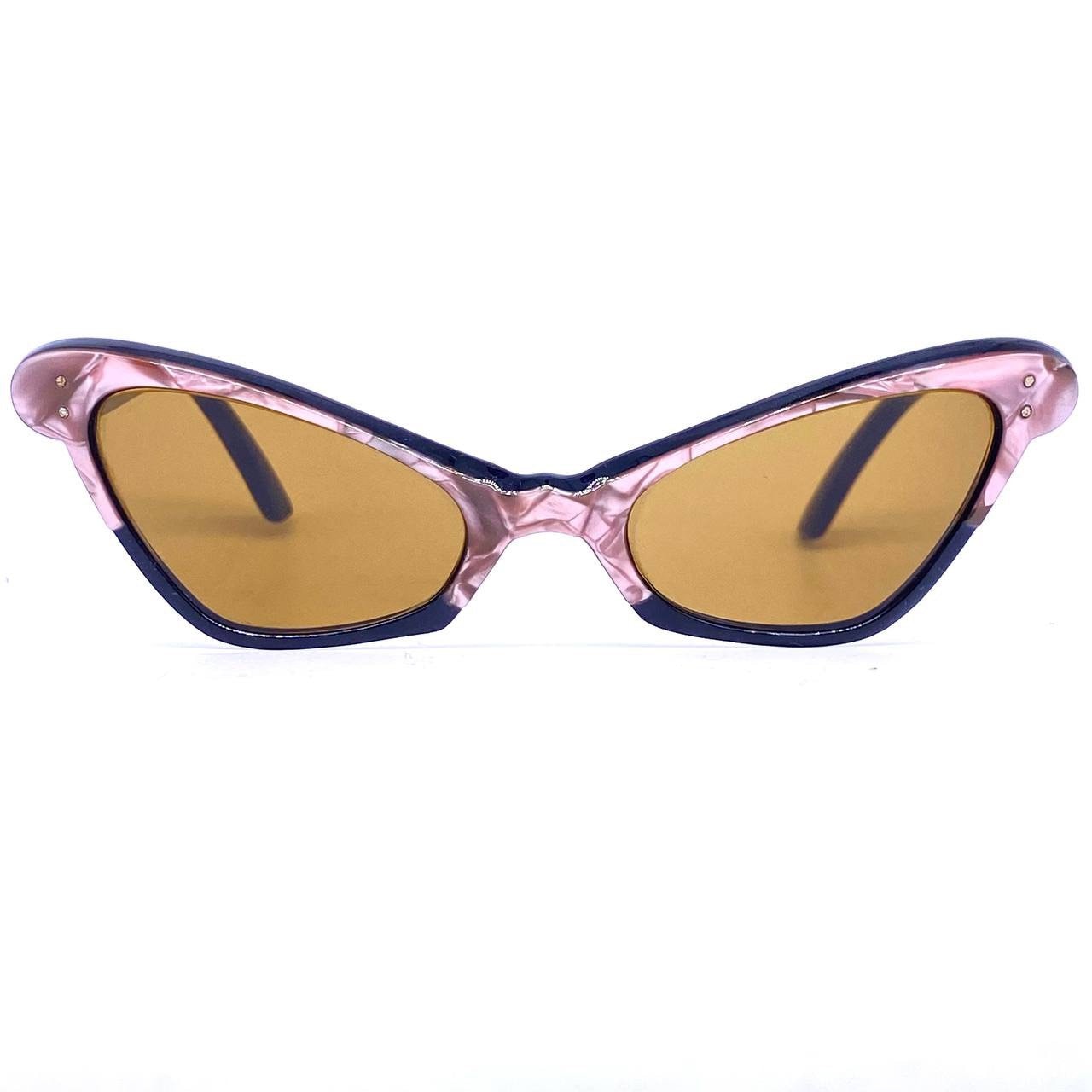 Errebi carette sunglasses,m collectible pink pearl - black multilayered cello, NOS 1950s Italy