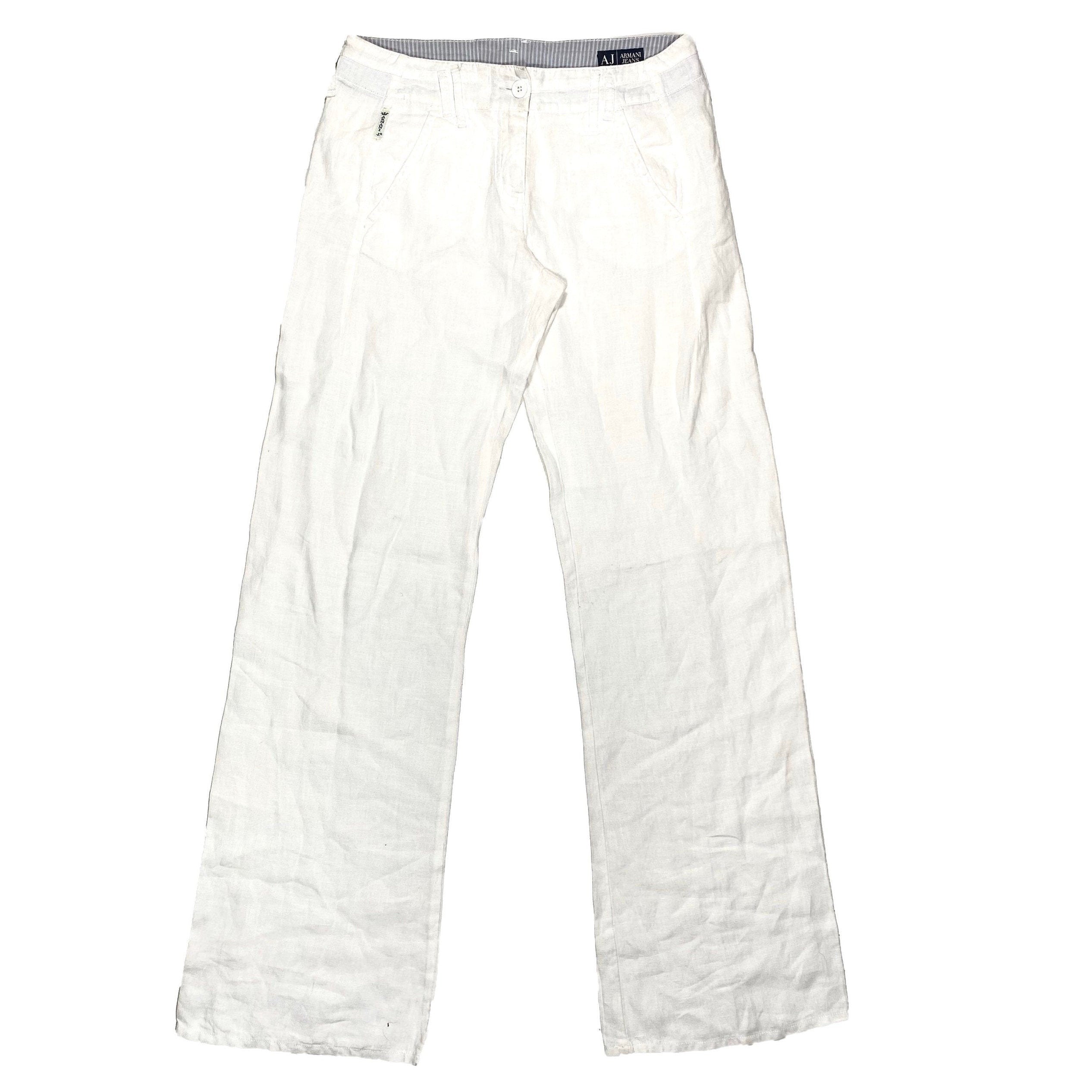 1990s Euro white Linen Trousers 90s White Linen Trousers S/M