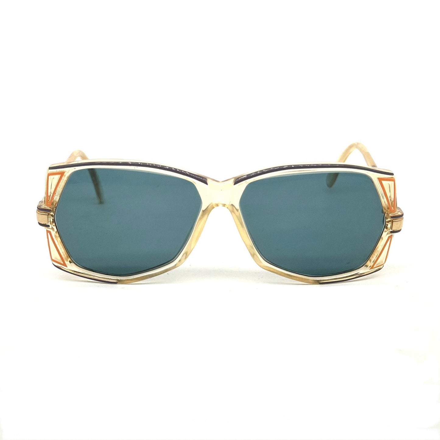 Cazal 172 clear oversized sunglasses w-colorful carved stripes & golden temples, new lenses: great piece!