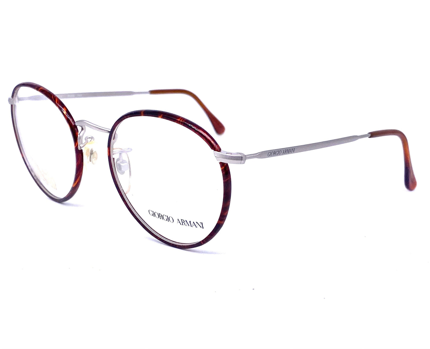 Giorgio Armani 112 classy silver pantos glasses frames w tortoise coated rims, Windsor style glasses made in Italy, 80s NoS