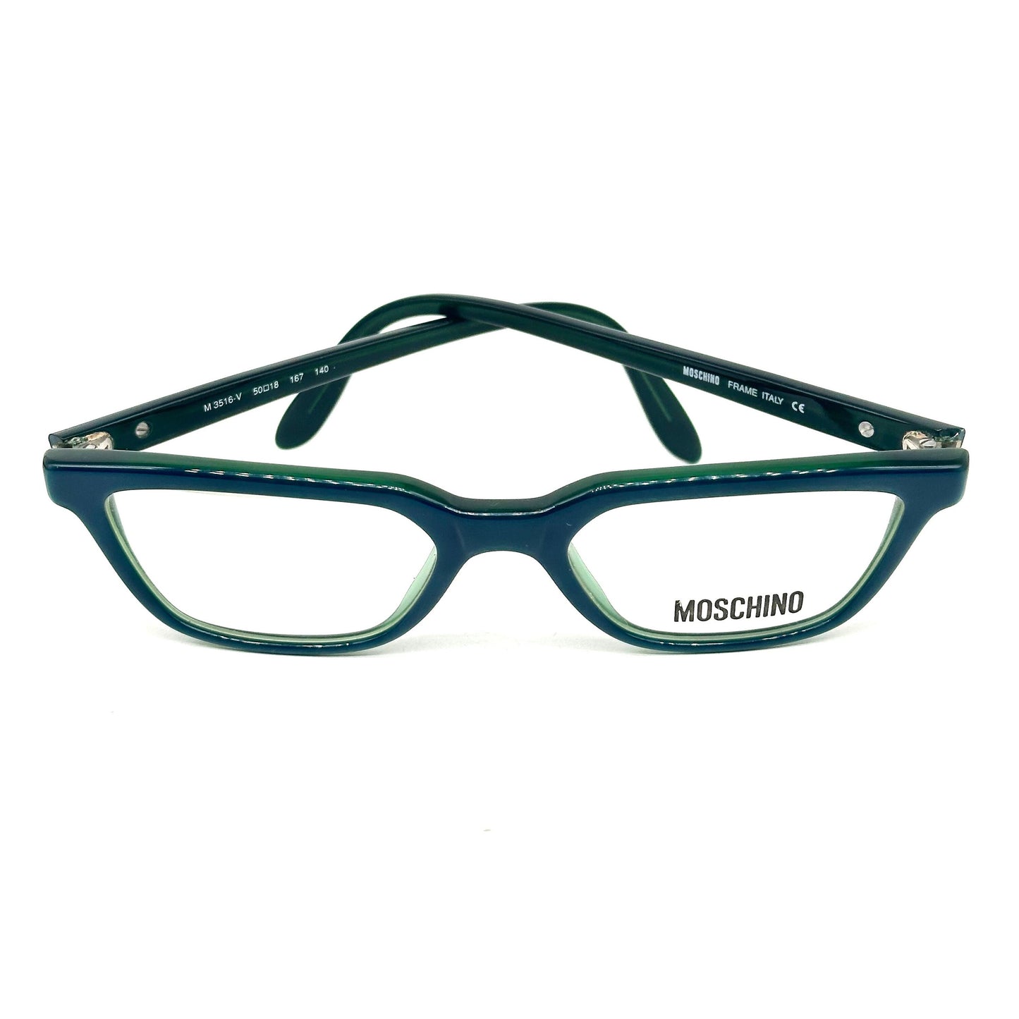 Moschino M3516-V green cateye rectangle glasses frames hand made in Italy; 90s NoS