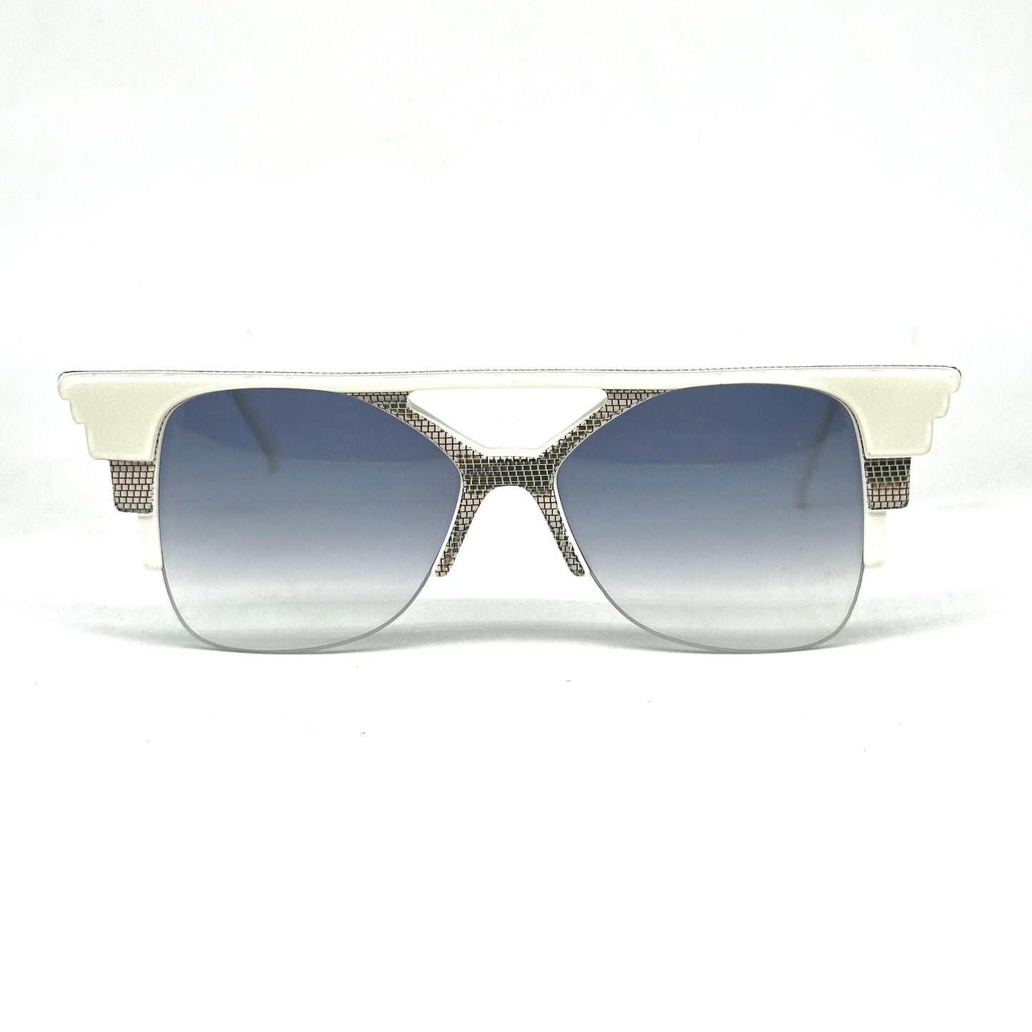 IDC 88 futuristic white lacquered ethnic geometric sunglasses made in France 80s NOS