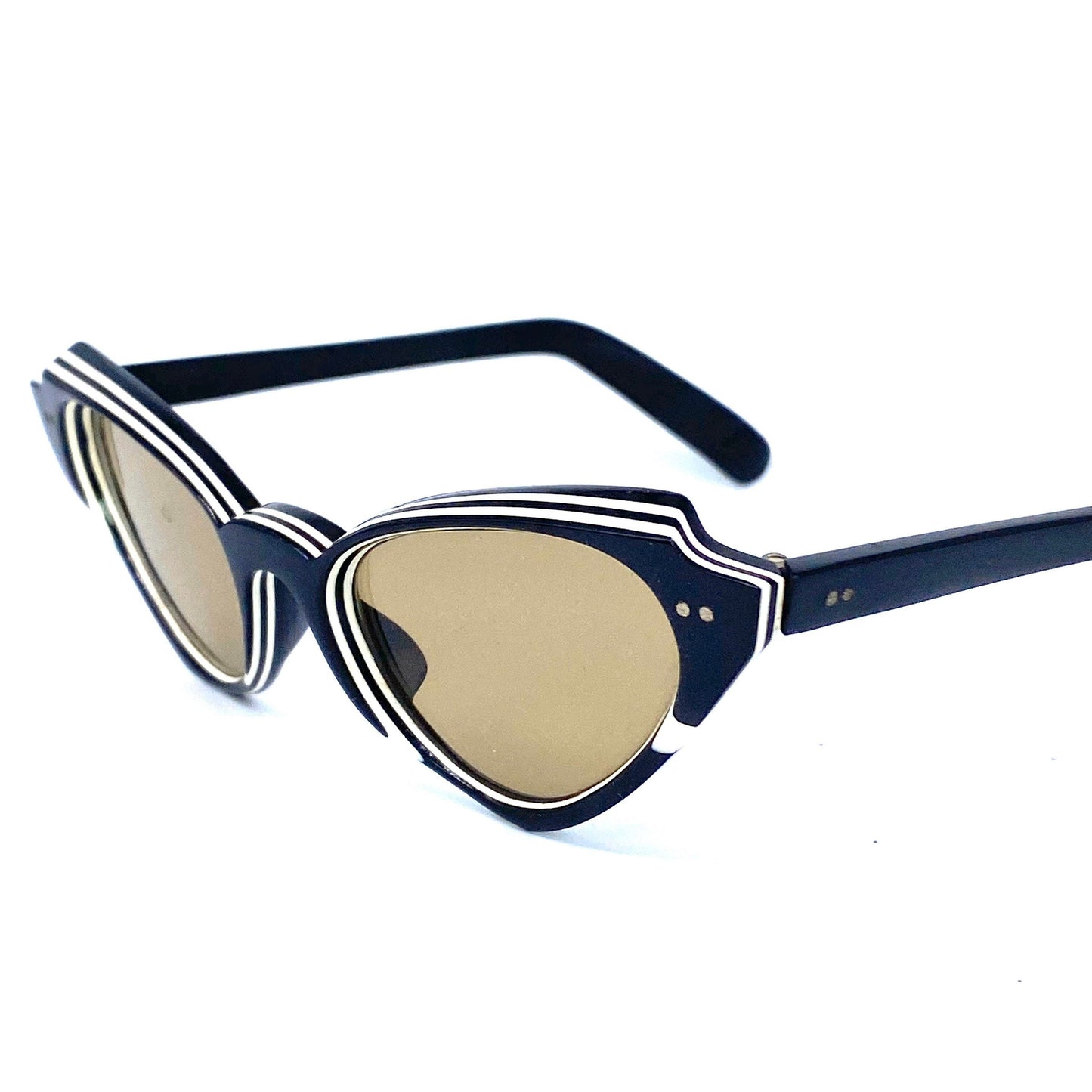 Tigieffe occhiali da sole cateye a strati bianchi neri degli anni '50 fatti a mano in Italia, pin-up rockabilly