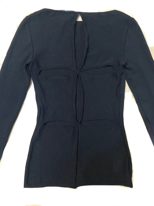 Alberta Ferretti minimalist black wool jumper w/ sexy back slits detail, sz 40 mint