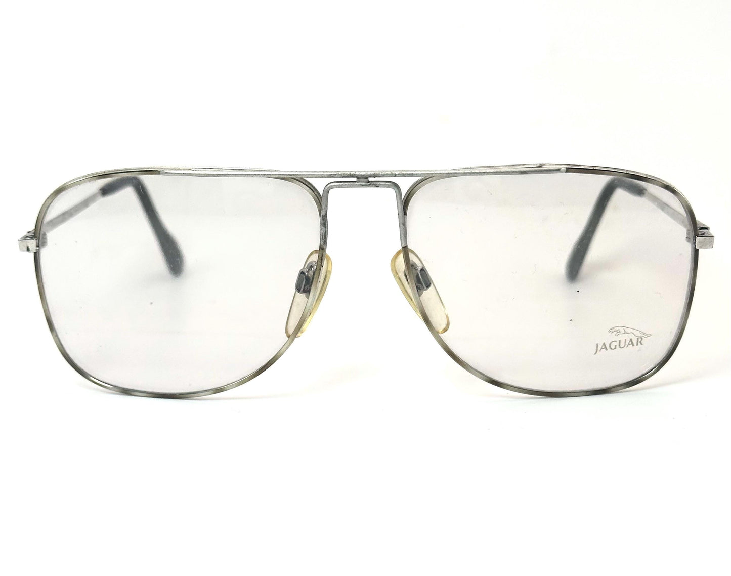 Jaguar 371 square silver aviator eyeglasses frames w grey enameled details, made in Germany, 80s NOS