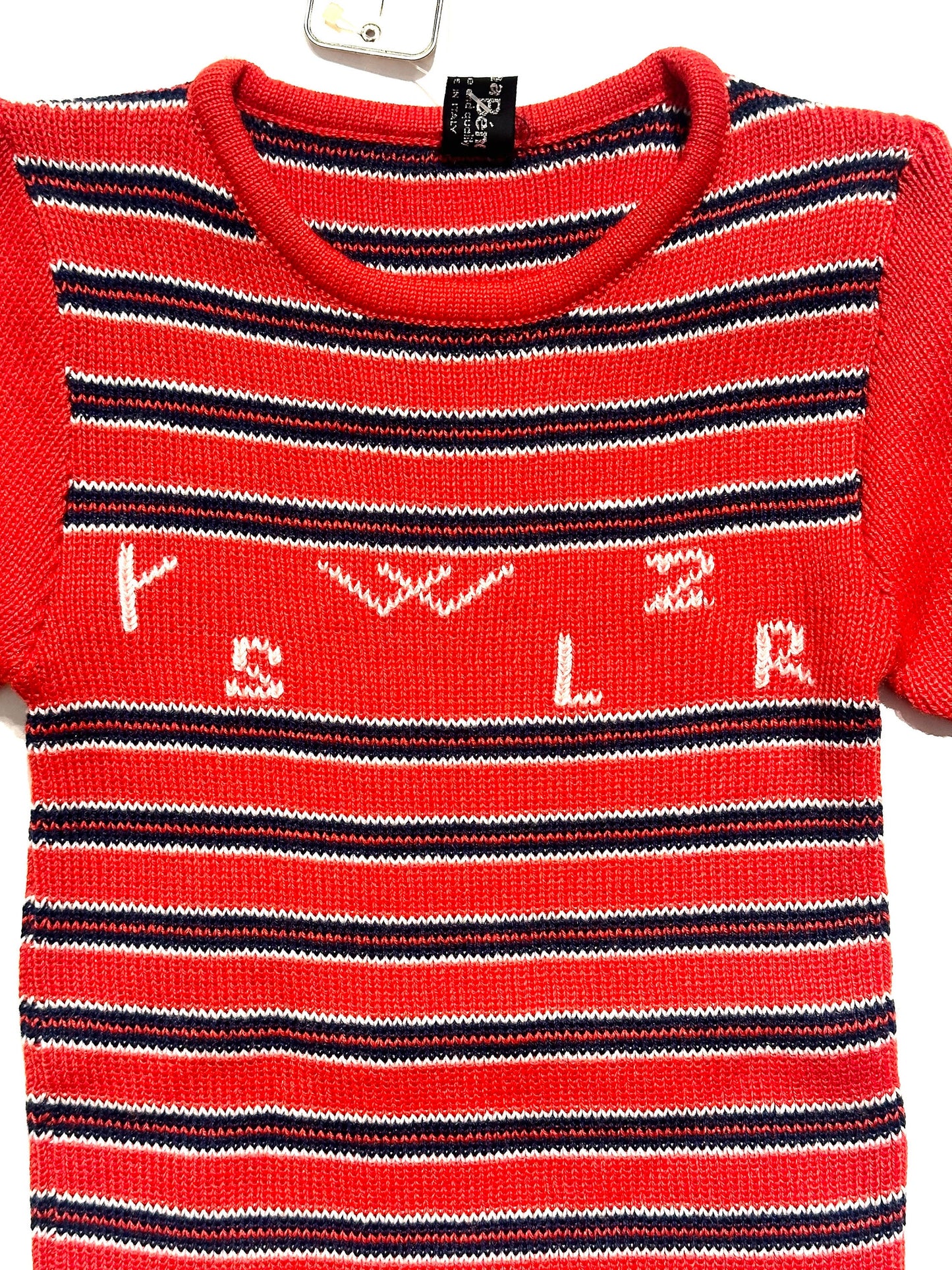 MmaBéne 1970s preppy red/navy/white striped wool knit short sleeved ladies top/ t-shirt, BNWT