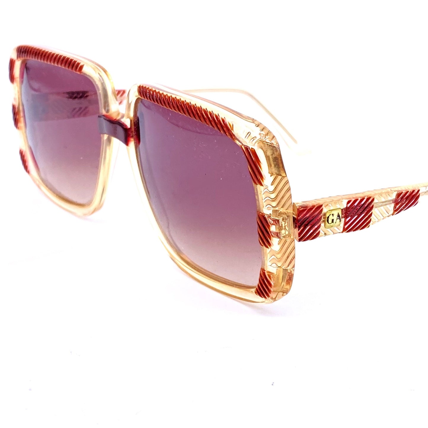 Giorgio Armani 70s rare square oversized sunglasses with carved stripes texture, rare early model