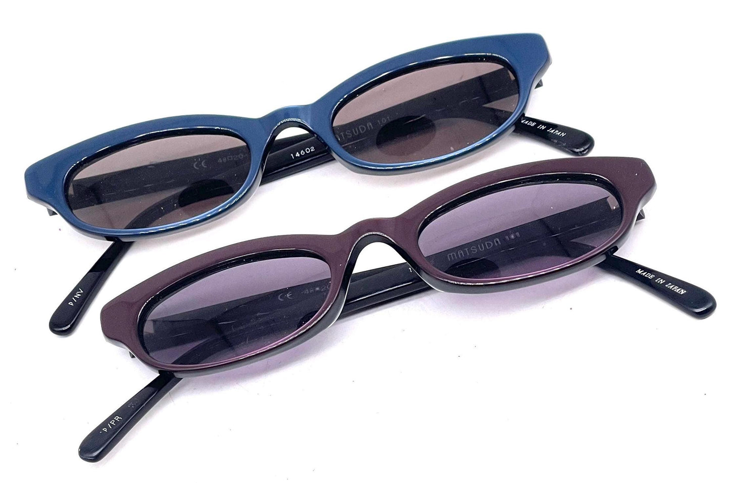 MATSUDA sleek minimalist acetate cateye sunglasses coming in blue and purple colors, NOS 90s Japan