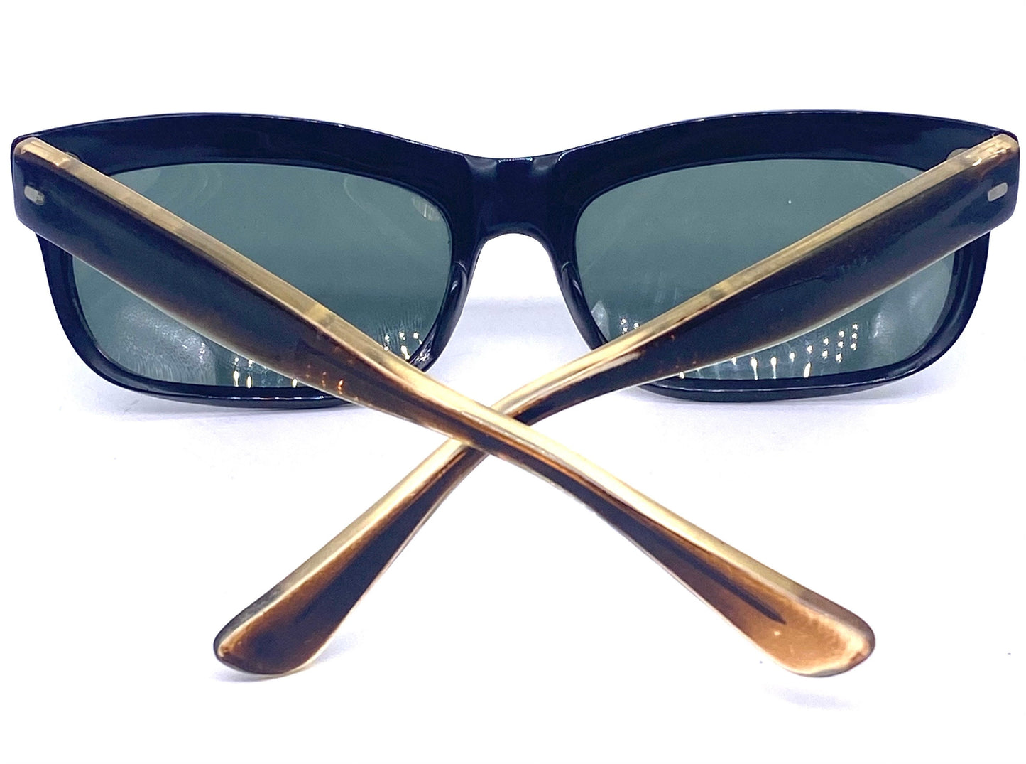 Prixol “Terminator” style sunglasses, sporty black wrap shades with brown temples, 1960s NOS Italy