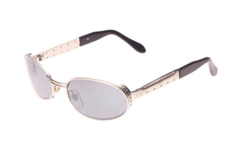 Oval steampunk sunglssses in silver or gold metal with side cup and embossed details, Italy 90s NoS