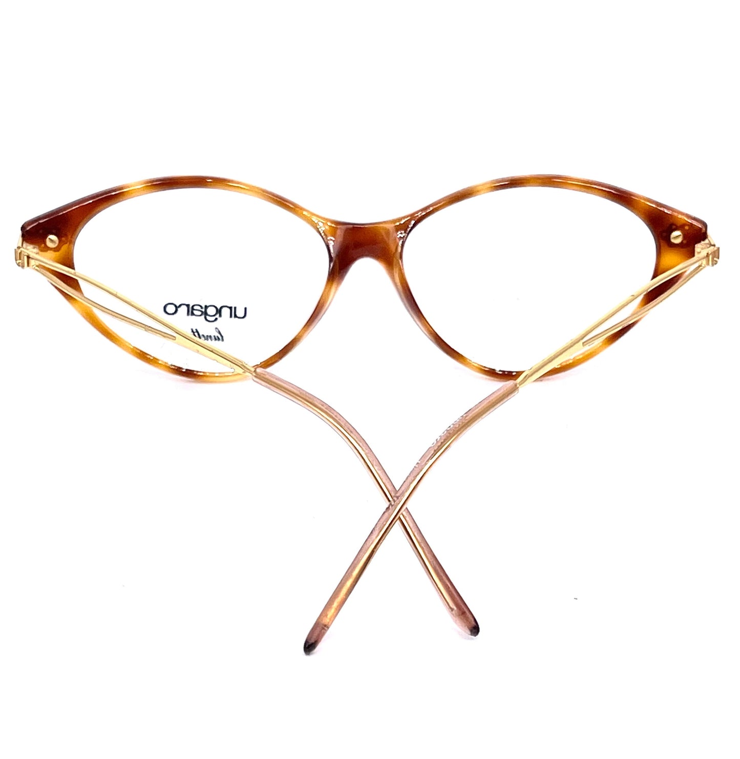 Persol Ungaro U582 tortoise cateye eyeglasses with golden metal temples/ hinges, made in Italy, 80s NOS