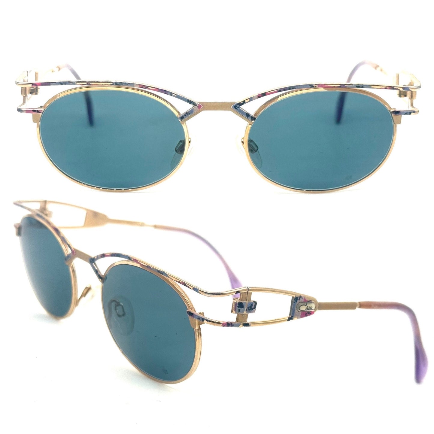 Cazal hip oval gold sunglasses with rainbow enameled details, W Germany 80s good condition