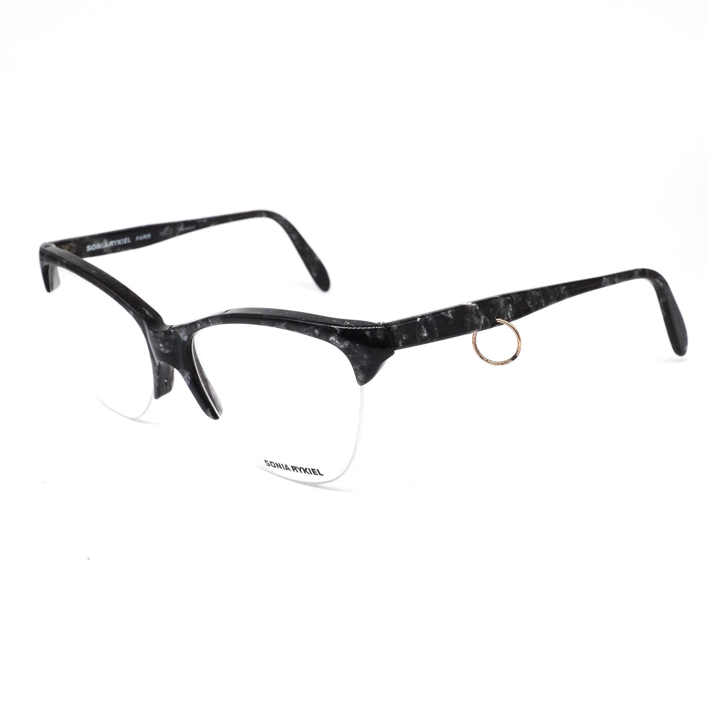 Sonia Rykiel SR18 black marbled cateye eyeglasses w cool pierced temple detail, NoS 80s France