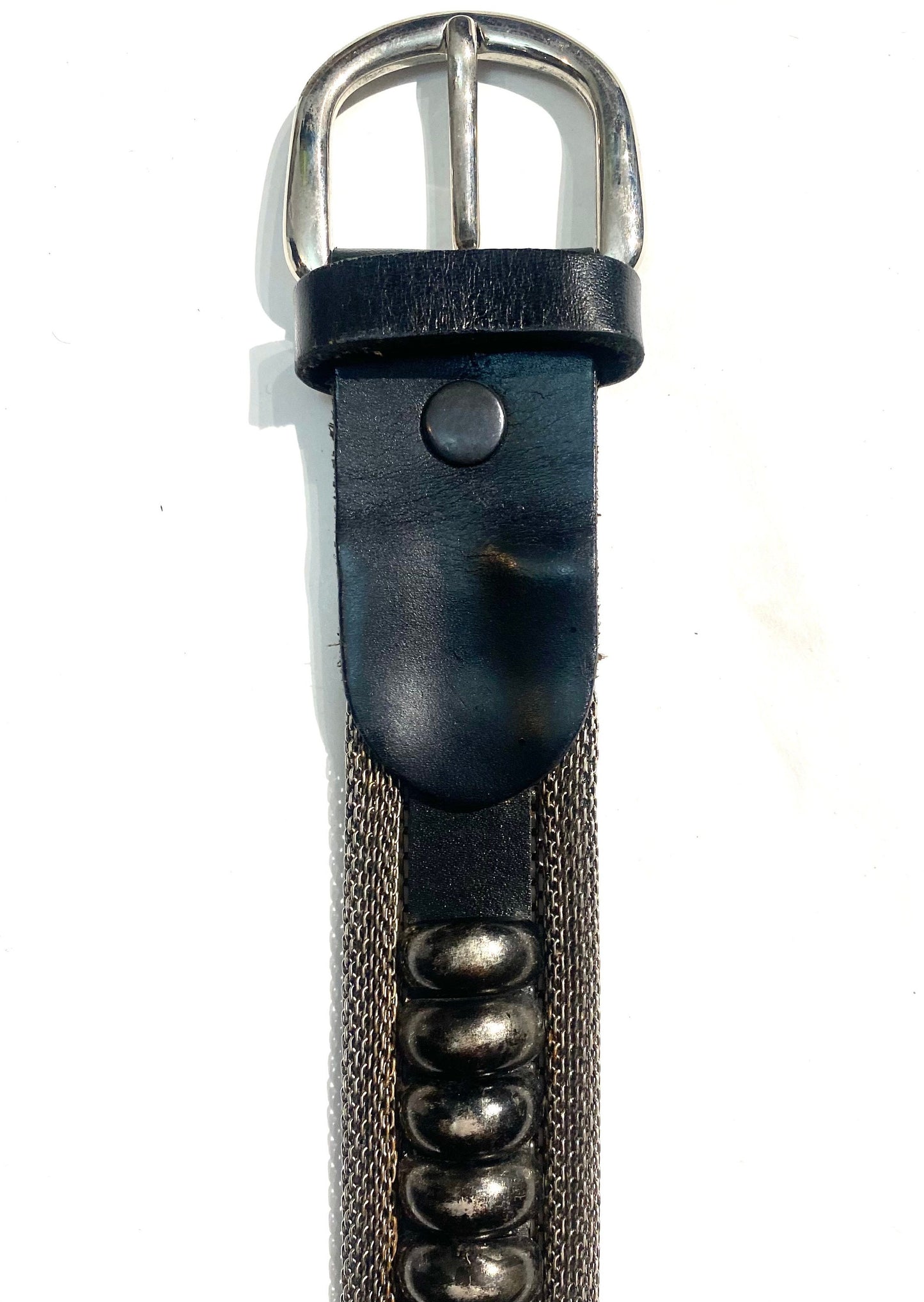 Krizia 80s rocker style belt, metal mesh, studs and black leather new old stock made in Italy