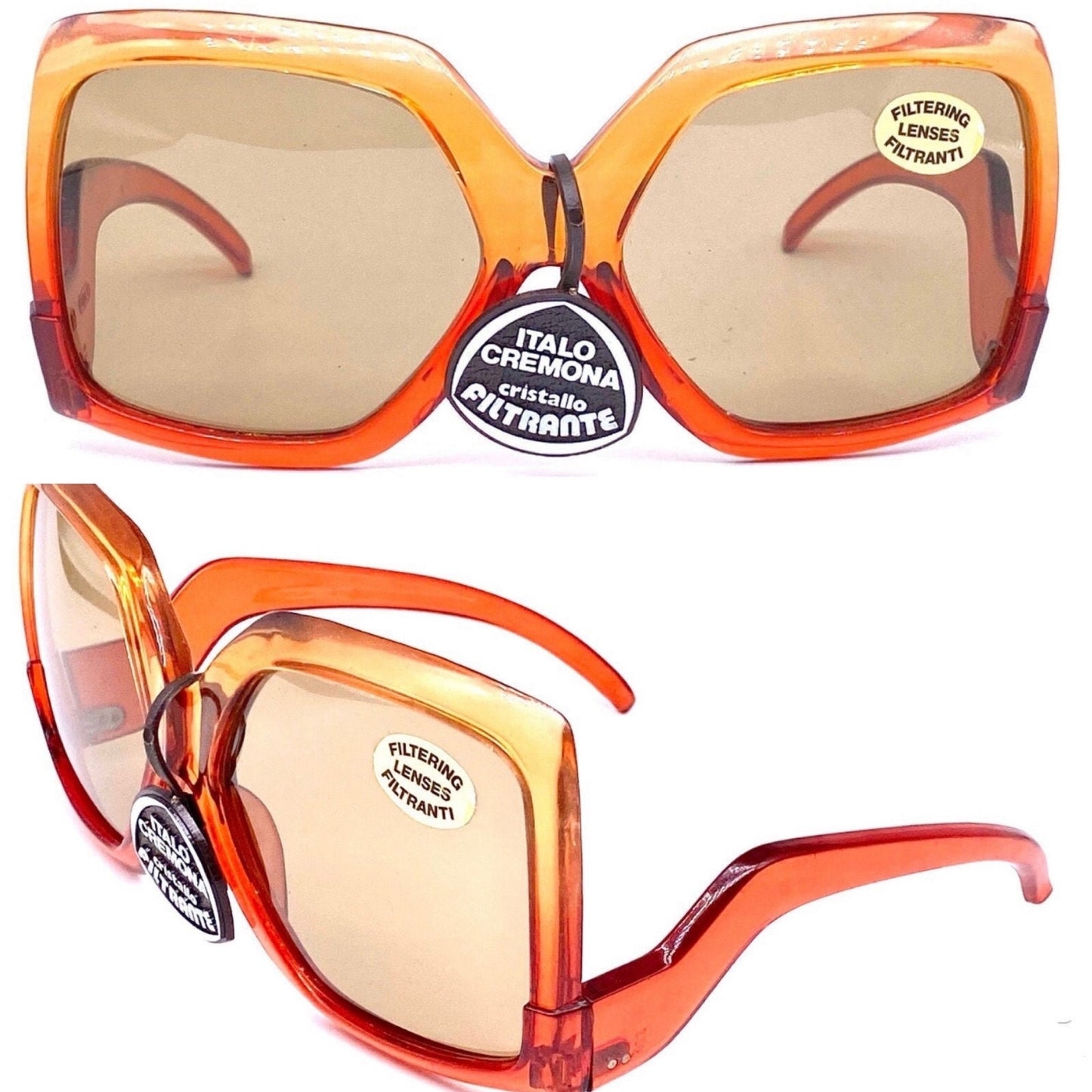 ItaloCremona iconic 1970s funky oversized sunglasses, orange fading to red, NOS