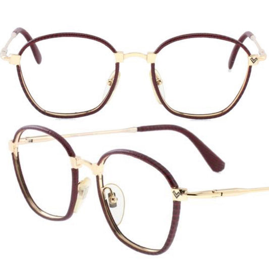 Mario Valentino leather coated gold plated rounded square frames hand made in Italy, NOS 80s mint