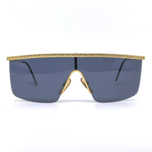 Mimmina mask sunglasses with gold plated in brown line and temple / rope style NOS 80s