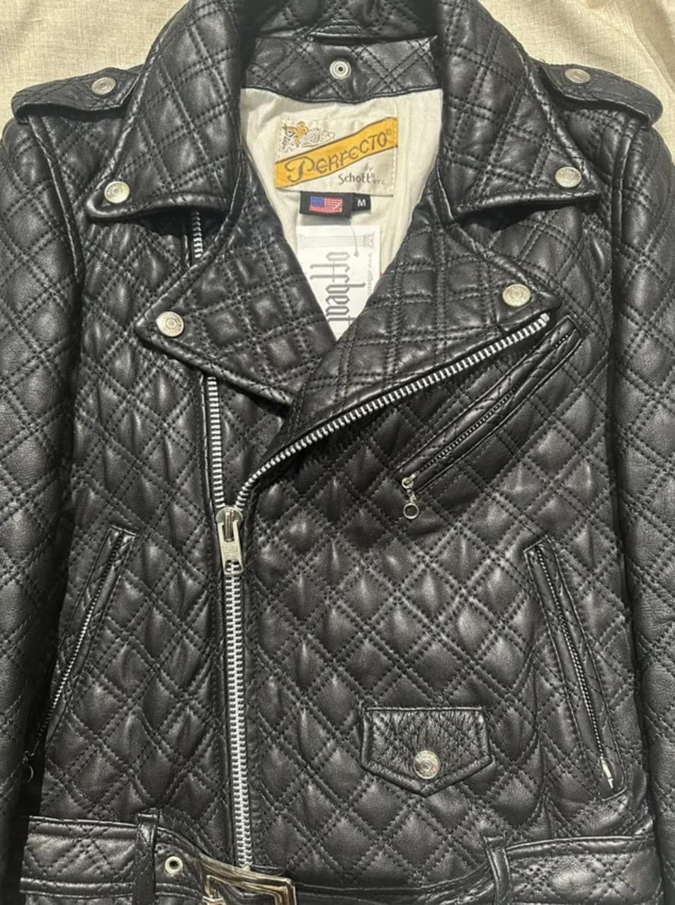 Schott X Swildens Ltd edition matelasse chiodo rocker - biker lambskin leather jacket ladies sz M