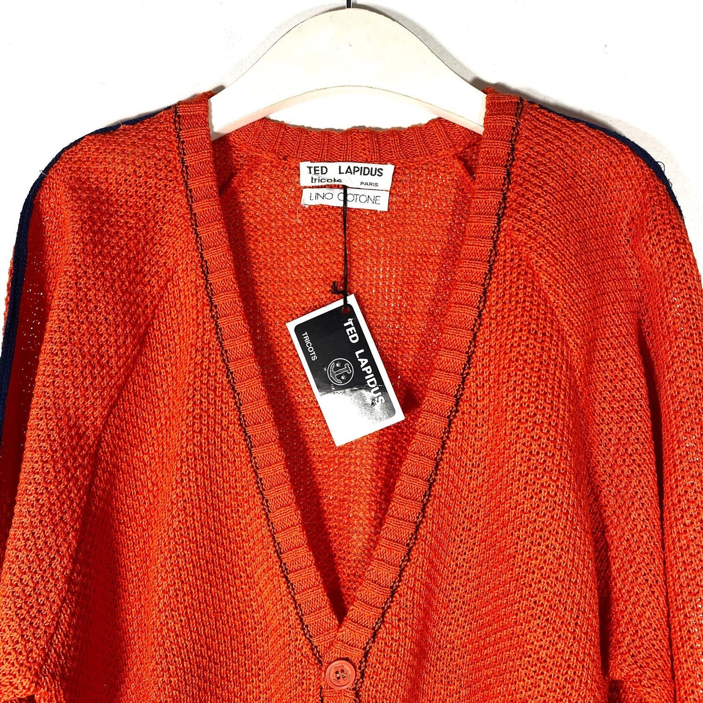Ted Lapidus BNWT red cotton Linen knit cardigan, yachting style Italy 80s