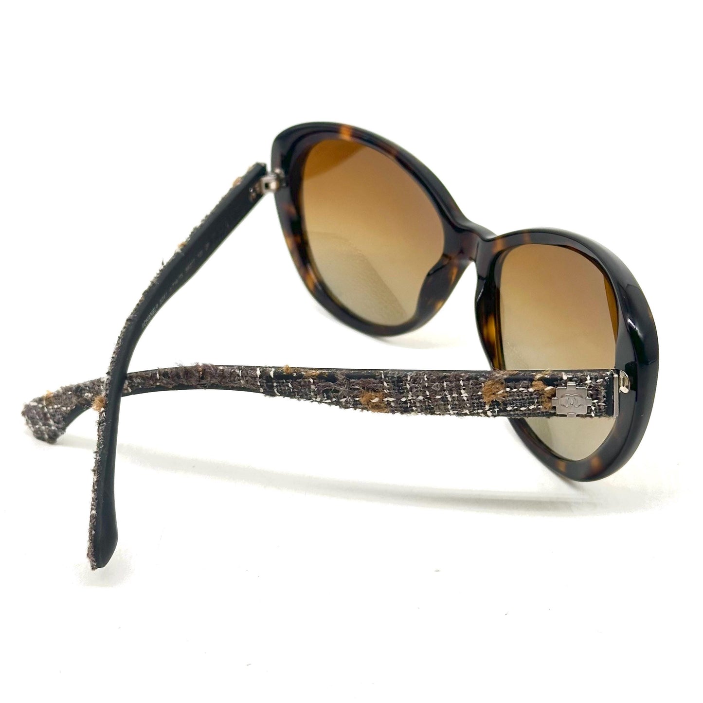 Chanel Tweed Collection 5241 Havana Brown Butterfly Cateye Frame Sunglasses 90s NOS